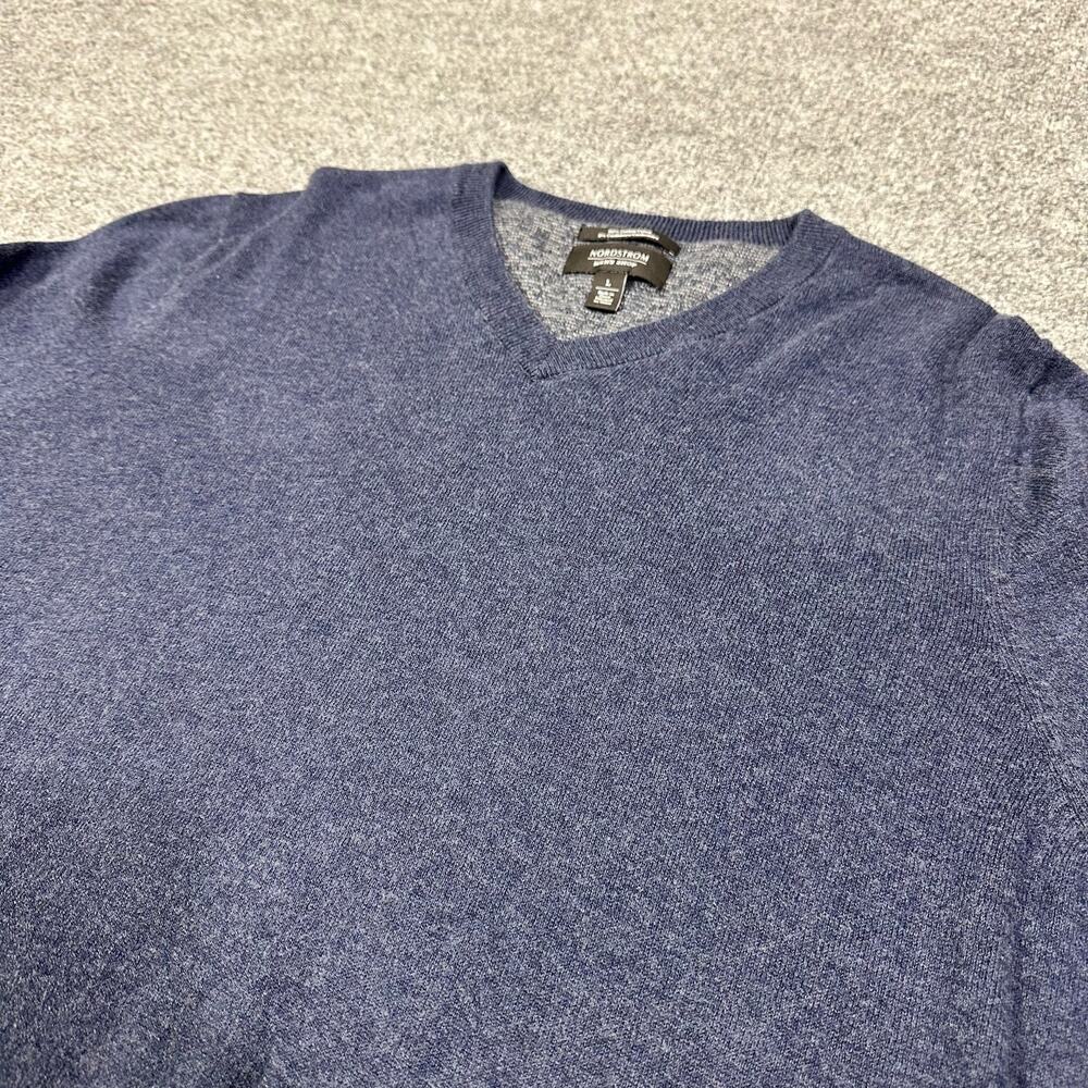 Nordstrom Men’s Shop V Neck Pullover Sweater Blue Large Cotton Blend Cashmere - Picture 2 of 6